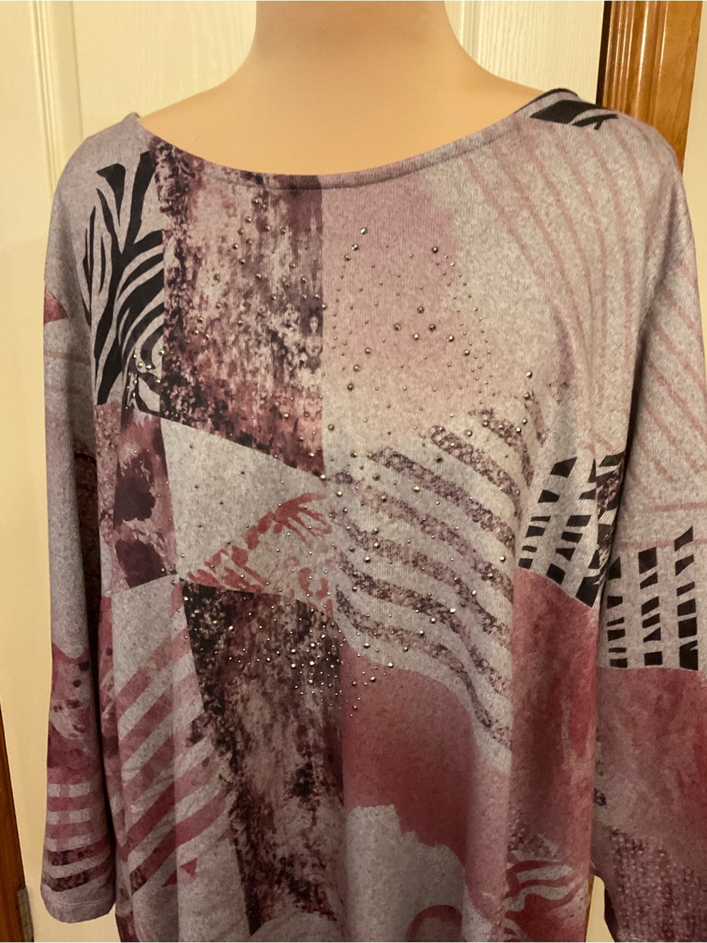 Avenue Rose/Mauve Patterned Sparkly Embellished Top Fringed Lace Hemline 22/24W - Picture 9 of 10